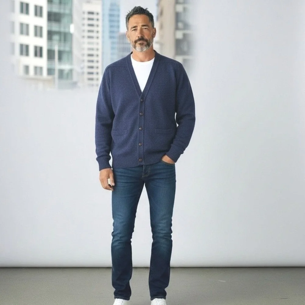 NWT Weymouth Hunt 100% Shetland Wool Cardigan Men's Sz L Navy Blue Ireland